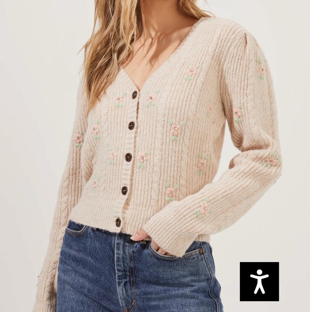 ASTR THE LABEL TEA PARTY EMBROIDERED FLOWER CARDIGAN